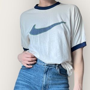 Vintage 80s Nike Crewneck Ringer Tee T Shirt Size L.